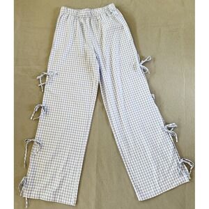 Sincerely Jules Gingham Wide Leg Pants Blue White SMALL NWT Coastal Cottage
